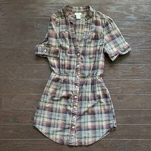 Plaid Button-Up Shirt Dress
